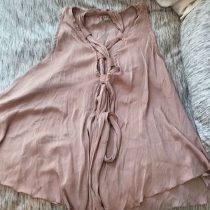 Pink silky blouse with neck ties from free people